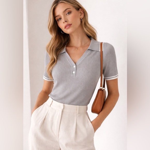 En Saison Tops - En Saison NWT Light Grey Ribbed Knit Cardigan Small Designer Spring